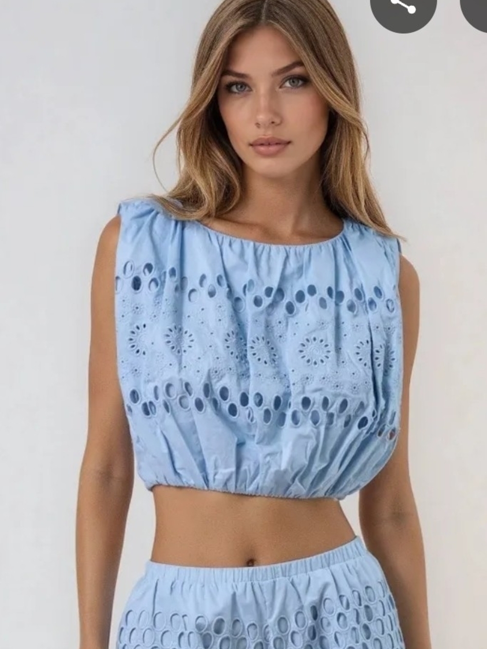 Sky Blue Eyelet Cotton Crop Top - La Lavon